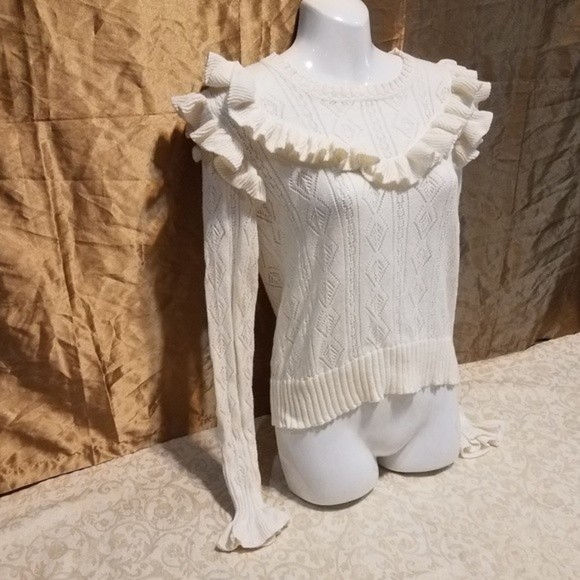 LoveShackFancy Cream Long Sleeve Top - Picture 4 of 9